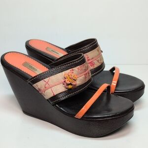 Prada Y2K vintage cherry blossom brown leather platform wedge size 7.5-8 EU 38